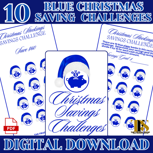 10 Christmas Blue Savings Challenges Printable Bundle for Cash Envelopes