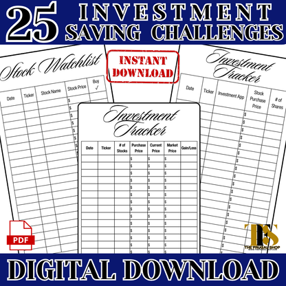 25 Investment Savings Trackers & Challenges Printable - Instant Download