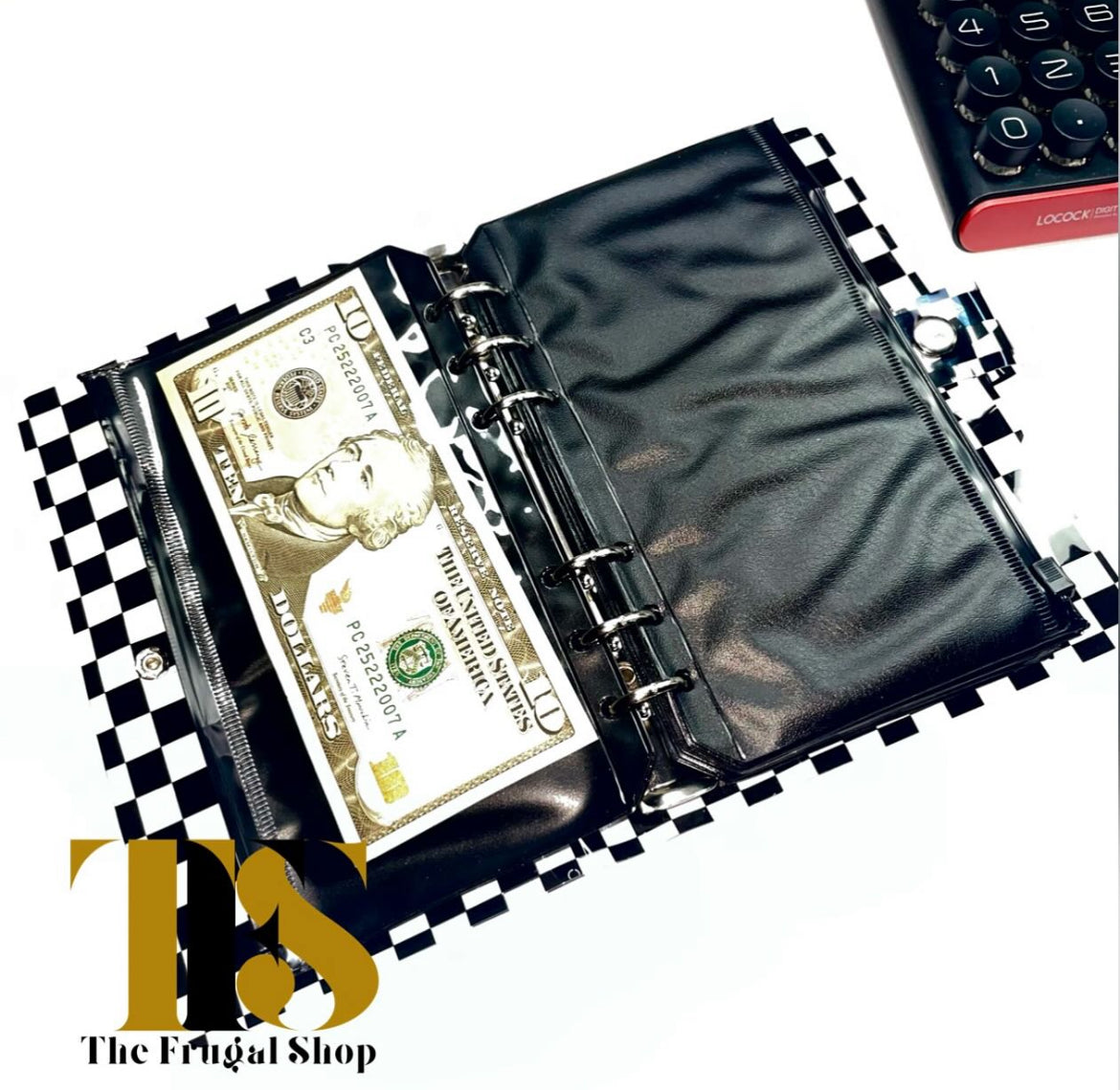 3 Saving Challenges with Black Zippered Pouches Transparent Black Checkered Planner