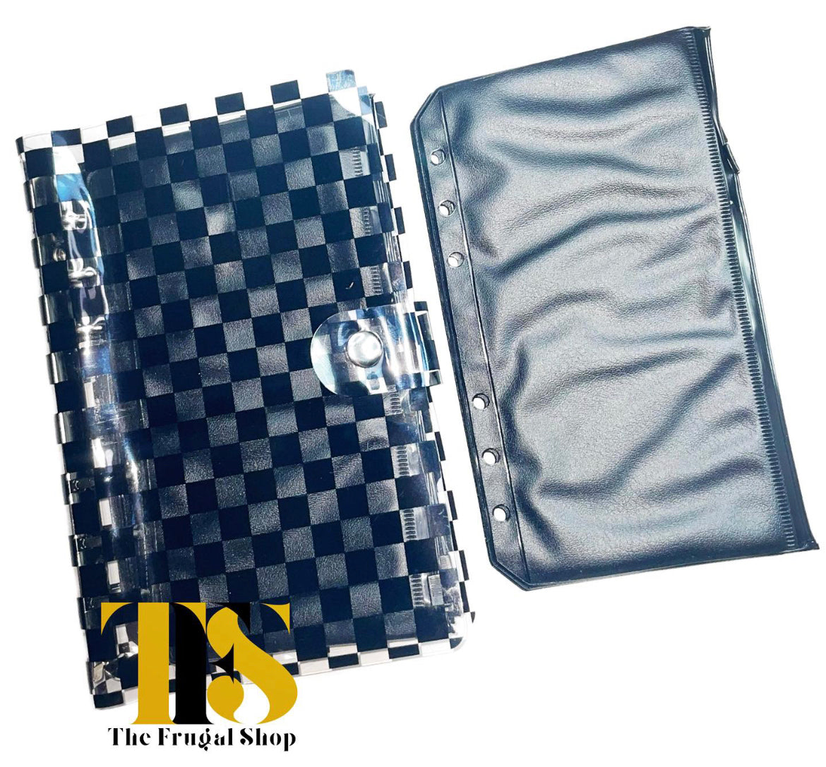 3 Saving Challenges with Black Zippered Pouches Transparent Black Checkered Planner