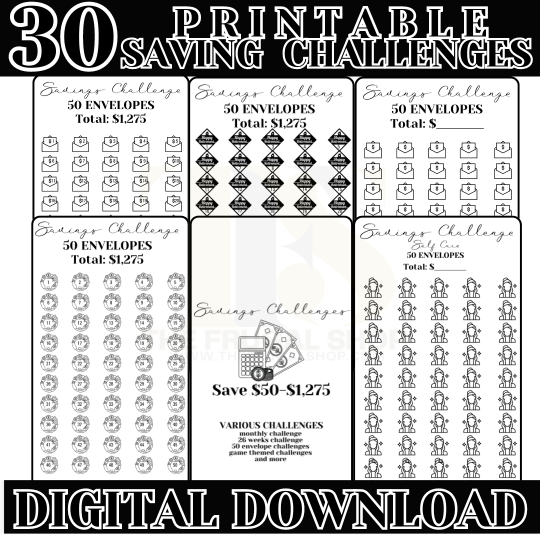 30 Printable Savings Challenges for Cash Envelopes