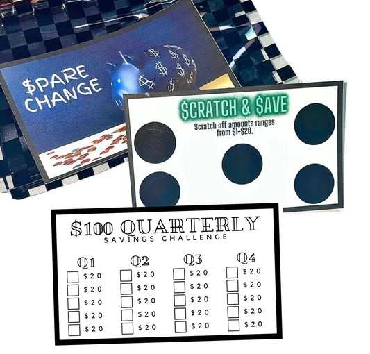 3 Saving Challenges with Black Zippered Pouches Transparent Black Checkered Planner