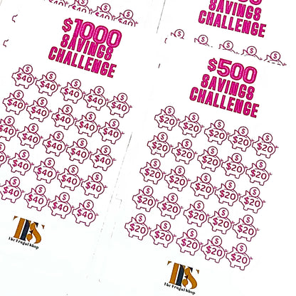 $500 - $1000 Cash Savings Challenge Pink Textured Binder