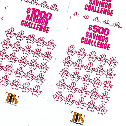 $500 - $1000 Cash Savings Challenge Pink Textured Binder