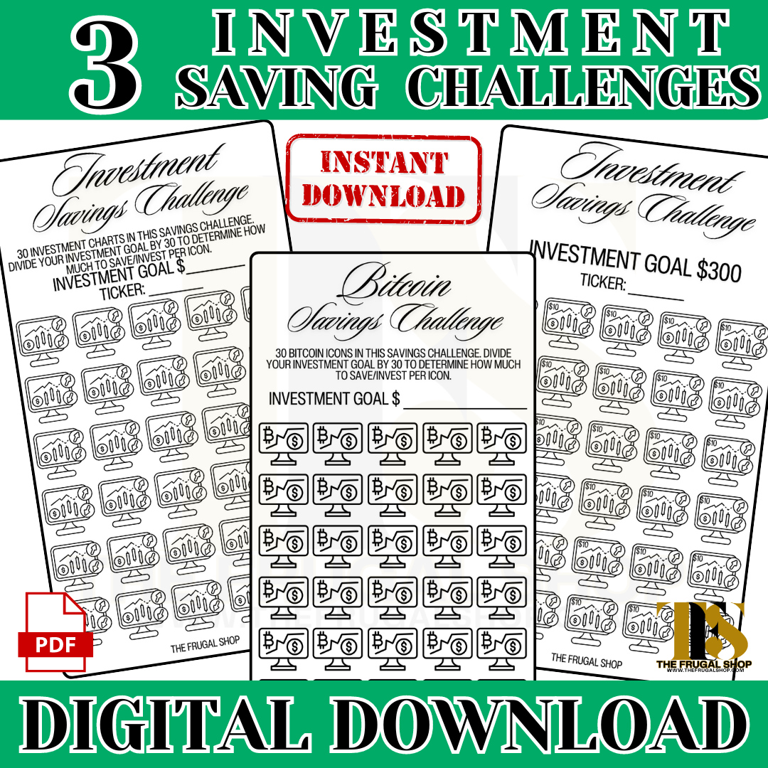 Printable Stock and Bitcoin Investment Savings Challenges