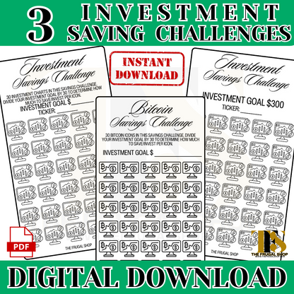 Printable Stock and Bitcoin Investment Savings Challenges