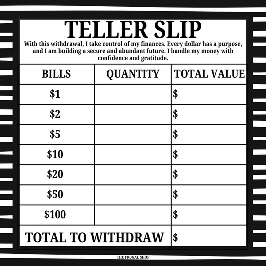 Minimalist Affirmation Teller Slips - Printable Cash Withdrawal Slips