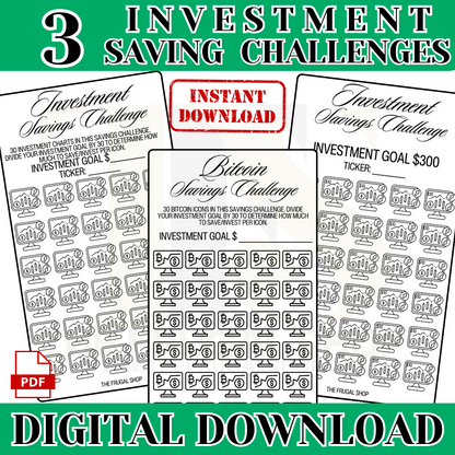 Printable Stock and Bitcoin Investment Savings Challenges