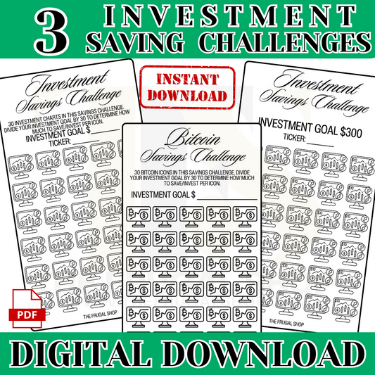 Printable Stock and Bitcoin Investment Savings Challenges