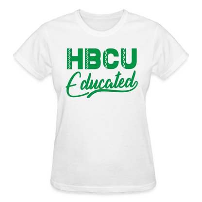 HBCU Educated Green Gildan Ultra Cotton Ladies T-Shirt - white