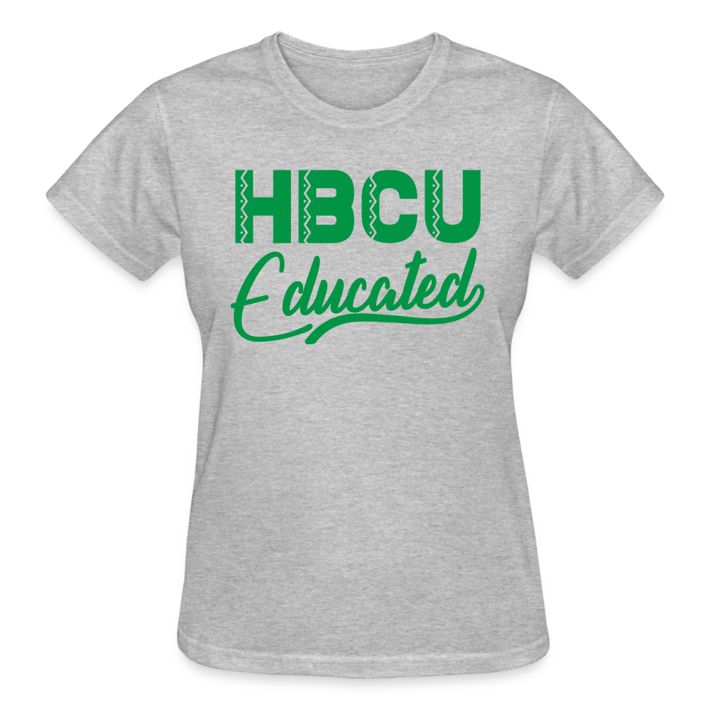HBCU Educated Green Gildan Ultra Cotton Ladies T-Shirt - heather gray