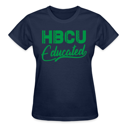 HBCU Educated Green Gildan Ultra Cotton Ladies T-Shirt - navy