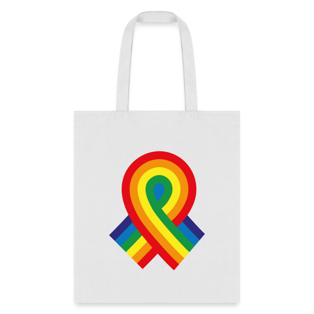 Pride Rainbow Ribbon Tote Bag - white