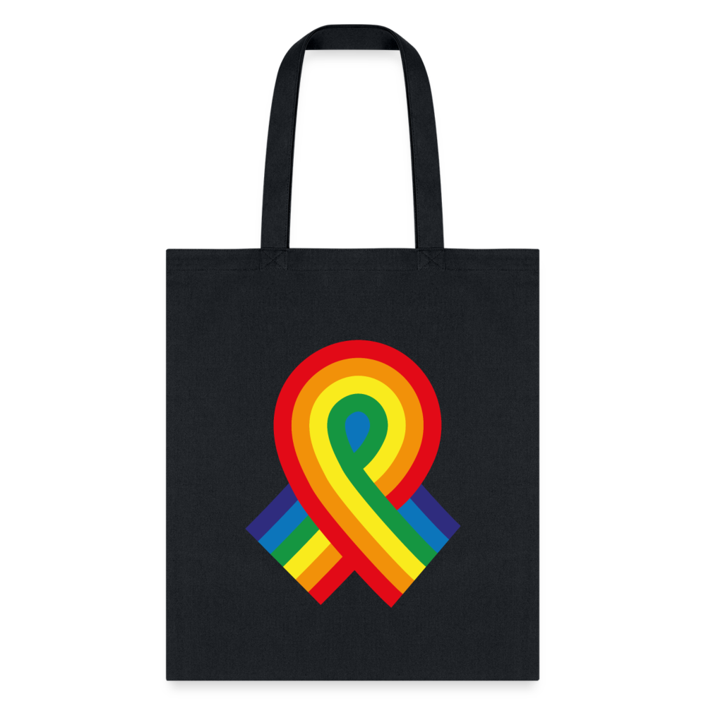 Pride Rainbow Ribbon Tote Bag - black