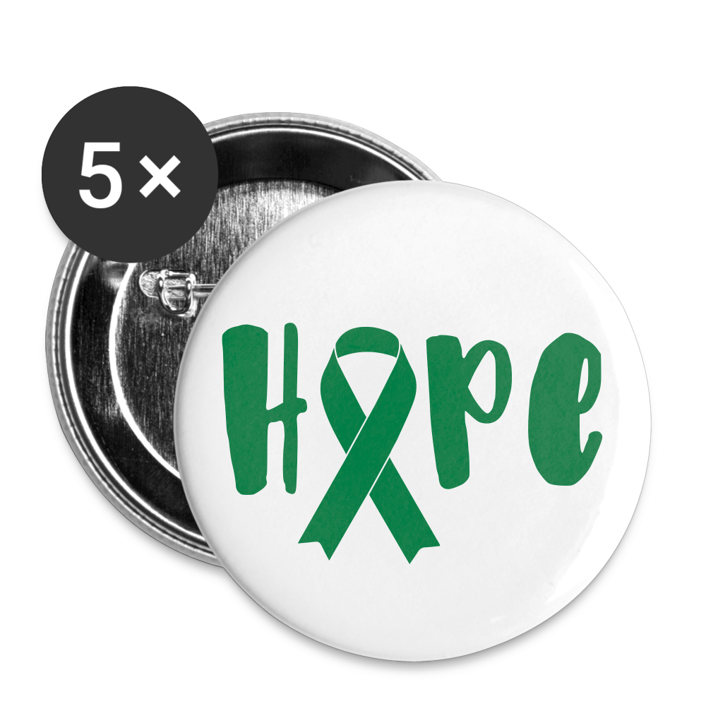 Hope Green Awareness Ribbon Buttons large 2.2'' (5-pack) - white