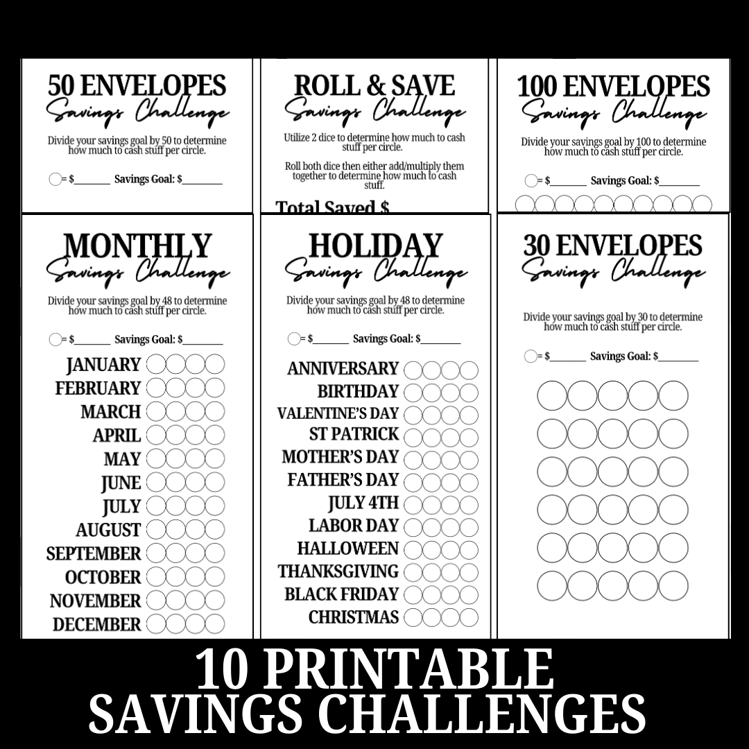 Minimalist Printable Savings Challenge Bundle – 10 Essential Challenges for Any Budget