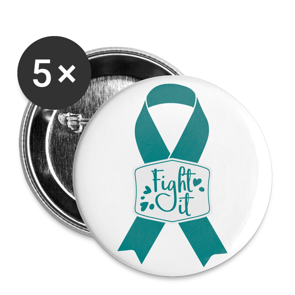 Teal Ribbon Awareness Buttons large 2.2'' (5-pack) - white